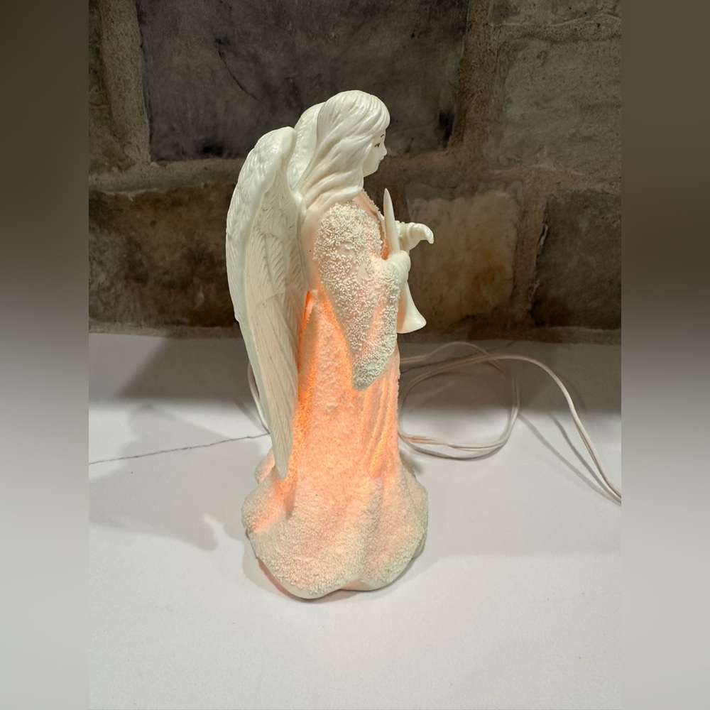 Angel Night Light Jade Porcelain 8.5” Figurine Electric Horn Christmas Light - Picture 2 of 6